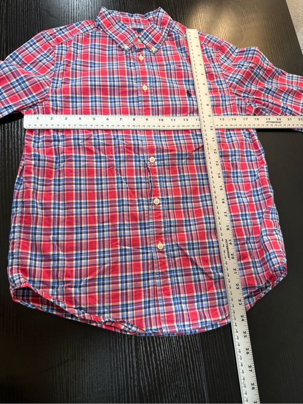 Ralph Lauren Boys L 14-16 Plaid Button Down Shirt Red Blue Cotton Pony Logo - Picture 7 of 10